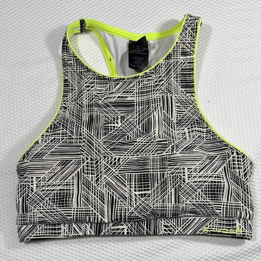 Spyder Black and White Sports Bra with Neon Accents